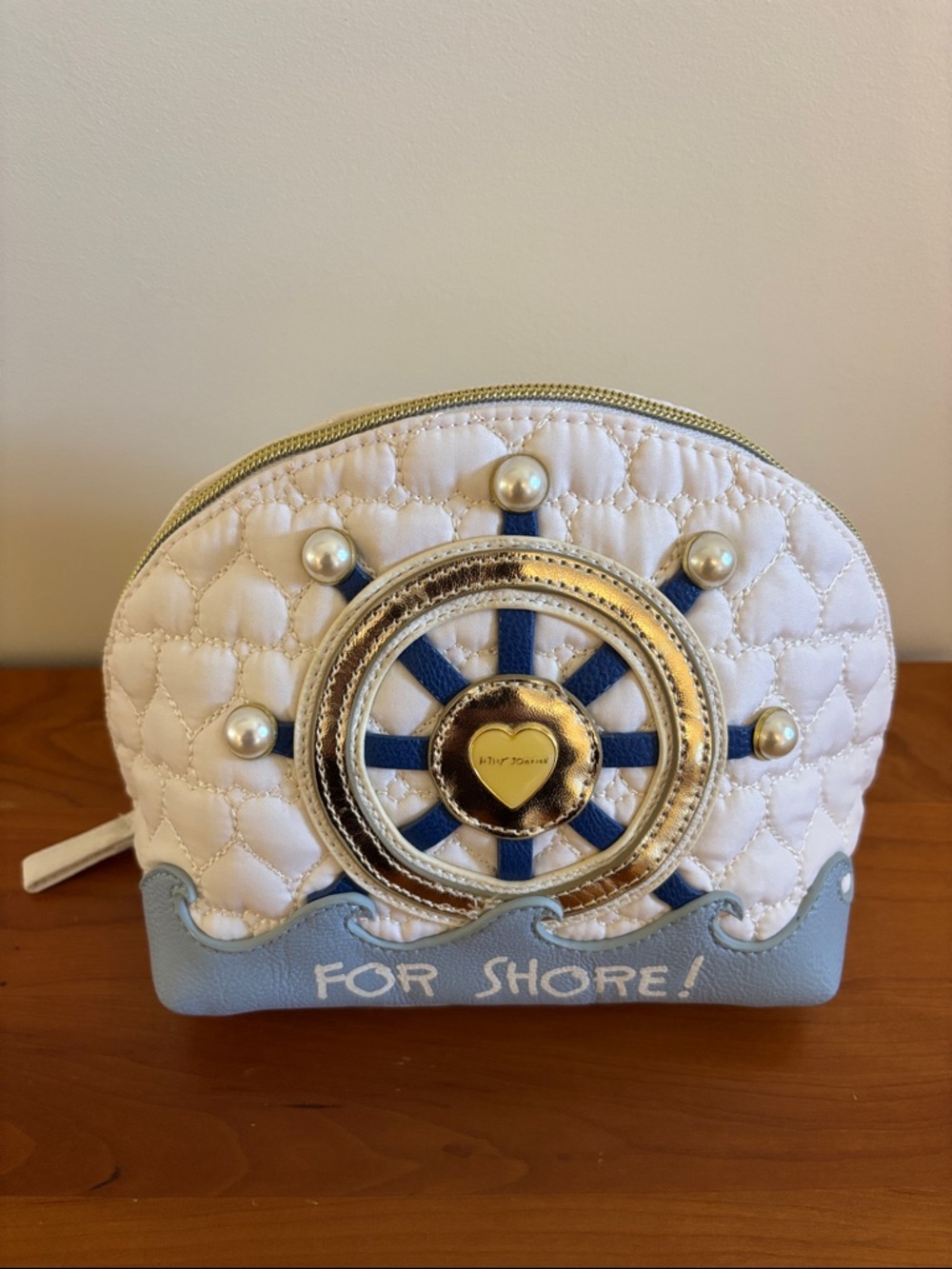 NWOT Betsey Johnson Ivory Quilted Cosmetic Bag